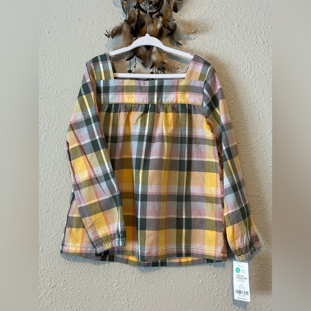 Carters Girls Size 6 Plaid Babydoll Shirt Pink Yellow Grey Long Sleeve Top NWT